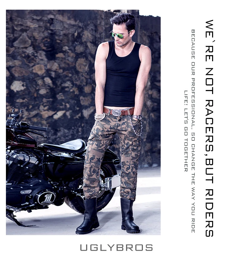 

newest UglyBROS Motorcycle ride jeans belt guards camouflage jeans for men men pants pants