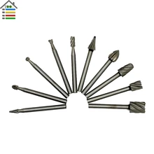 10pc HSS Routing Router Grinding Bits Burr File Set Fits Engraving Wood Rotary Tool For Dremel Milling Cutter 1/8 inch Shank