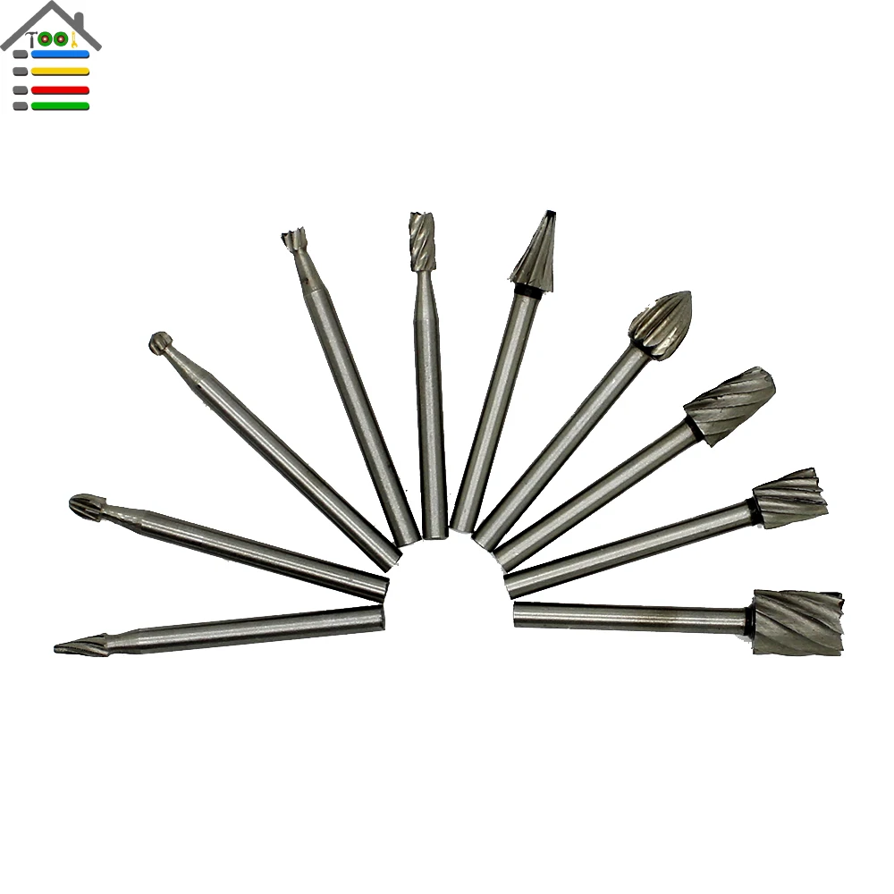 

10pc HSS Routing Router Grinding Bits Burr File Set Fits Engraving Wood Rotary Tool For Milling Cutter 1/8 inch Shank
