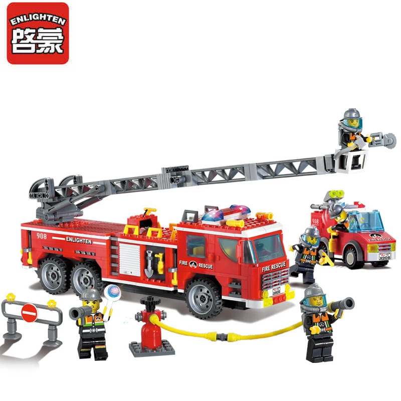 

ENLIGHTEN City Police Rise Fire Truck Firemen Building Blocks Sets Bricks DIY Model Kids Toys Gift For Boys Compatible Legoes