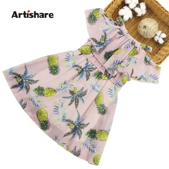 

Girls Dress Off Shoulder Vestidos Children Pineapple Pattern Dress Children Teenage Summer Clothes For Girls 6 8 10 12 13 14