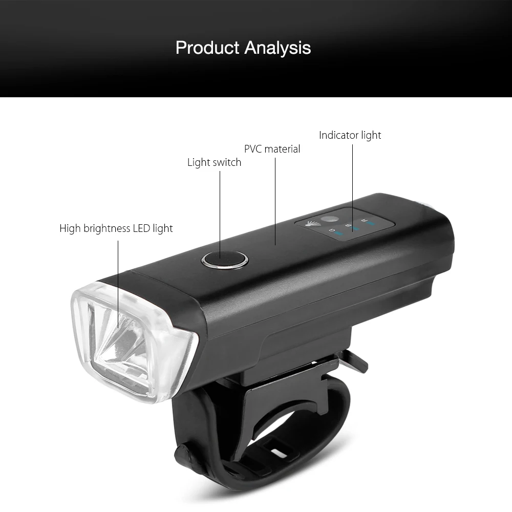 USB Rechargeable Waterproof Bike Cycling Light Bicycle Smart Induction Front Flashlight