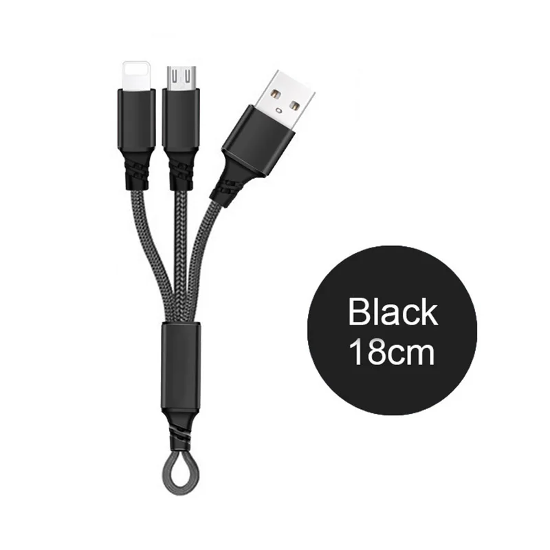 3в1 2в1 USB кабель для iPhone X 8 7 6 Micro usb type C кабель для samsung S9 S8 Быстрая зарядка кабель 3A зарядное устройство короткий длинный шнур - Цвет: Black 18CM