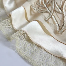 Coniefox Scoop Half Sleeves Embroidery Beige Long Sequins Prom Dresses Formal Long Dresses 31388