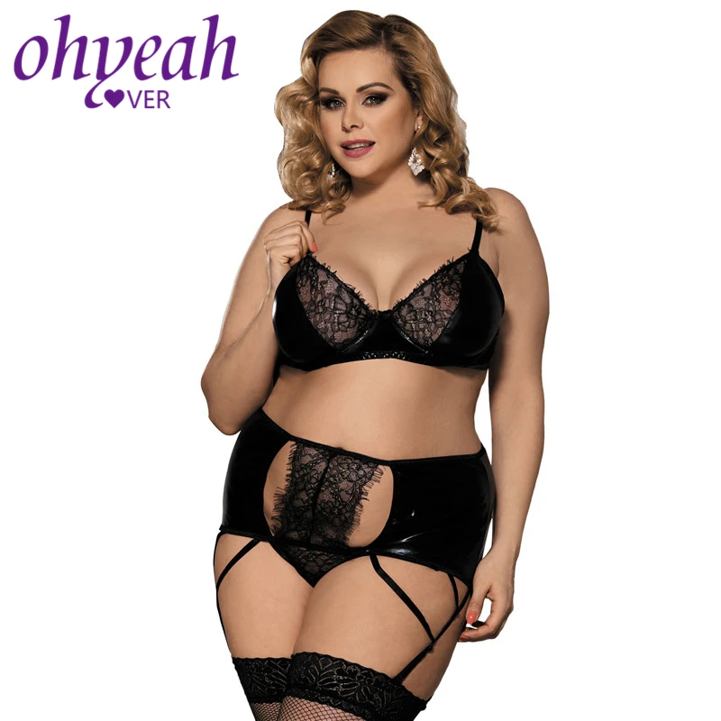 Комплект женского нижнего белья Ohyeahlover из кружева и латекса с подвязками RM80315|bra