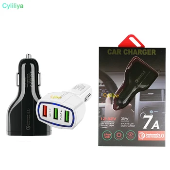 

250pcsCar Charger 3 USB QC3.0 Fast Charge Adapter Smart Charger 12V 3.1A For iPhone Android Samsung Smartphones With Retail pack