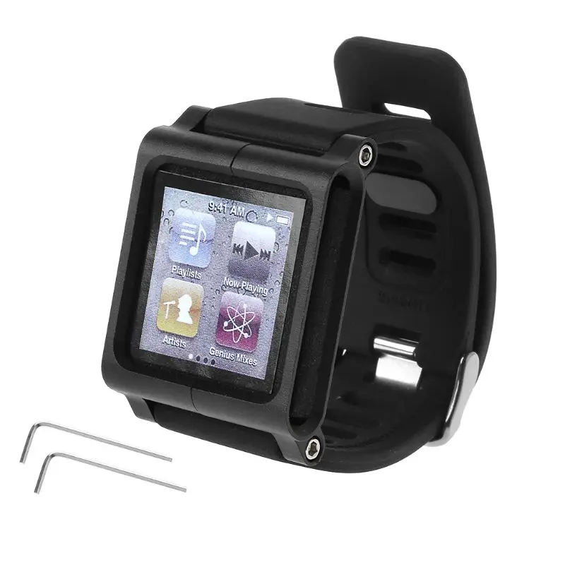 Умный Алюминиевый металлический ремешок для часов, набор для запястья, чехол для Apple iPod Nano 6 6th - Цвет: Черный