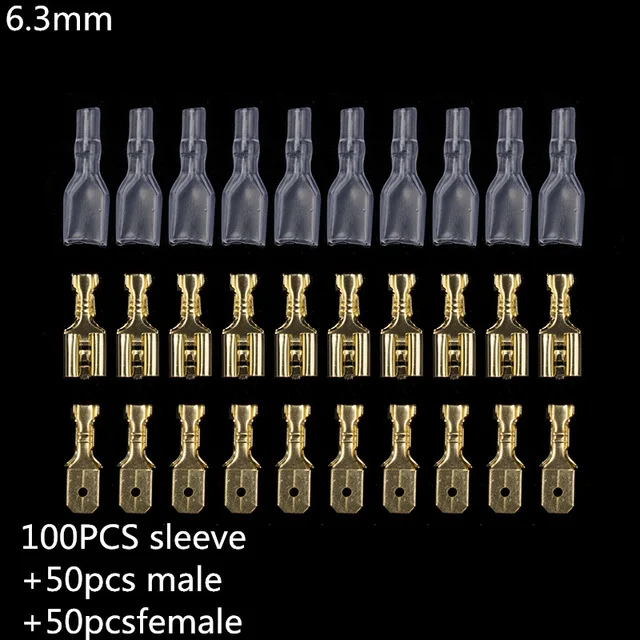 200 шт./лот 2,8/4,8/6,3 мм соединители проводов обжимных разъёмов, коннекторов для обжимные клещи женский/мужской стержни лопаты с прозрачная изоляционная одежда с длинным рукавом - Цвет: 200pcs 6.3mm
