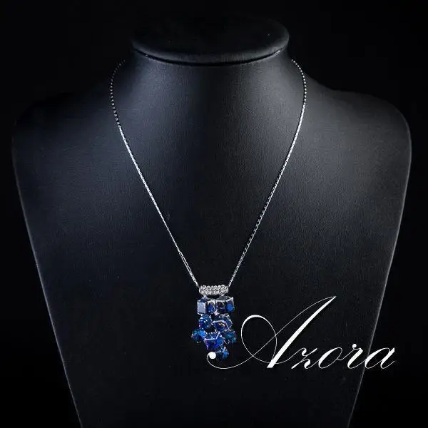 AZORA белого золота цвет 8 шт. синий куб Stellux ожерелье с подвеской из австрийского кристалла TN0078
