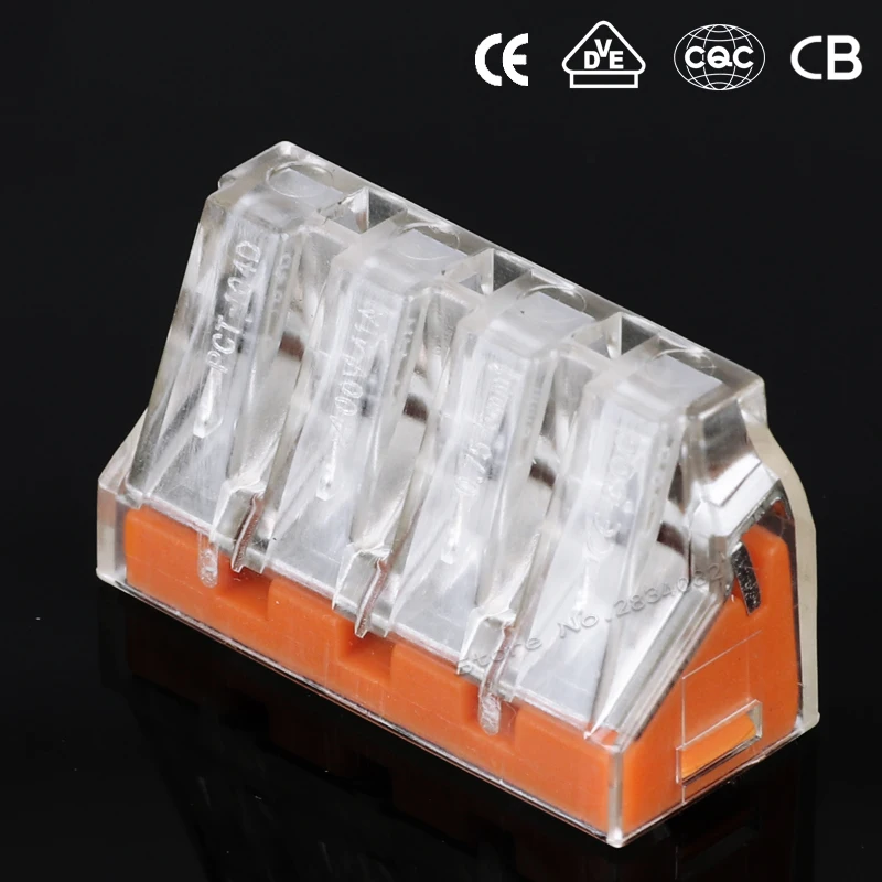 10pcs/lot 4 pin push wire connector conductor terminal block wiring 2.5-6mm2 pct-104d | Обустройство дома