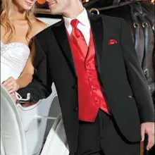 Лидер продаж черные мужские костюмы в деловом стиле с красным жилетом, на заказ классические черные свадебные костюмы для мужчин, смокинги для жениха для мужчин