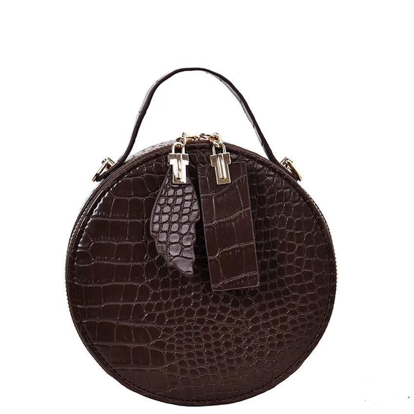 

Brand Designer Women Mini Round Tote Bags Crocodile Pattern Messenger Bag Circle Lady Top-handle Handbag Cute Purses Clutches