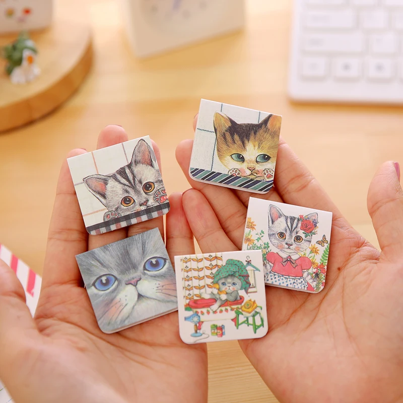 3 шт./упак. креативные студенты канцелярские милые Мультяшные кошки закладки мини двухсторонние магнитные закладки