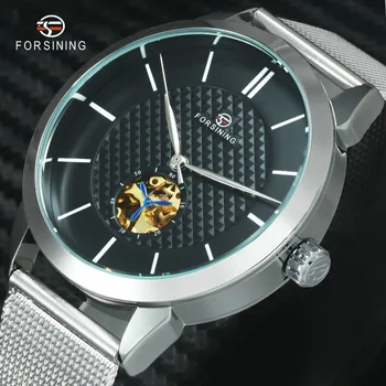 

FORSINING Top Brand Luxury Urban Modern Minimalist Auto Mechanical Watch Men Ultra Thin Mesh Strap Skeleton Dress Wristwatches