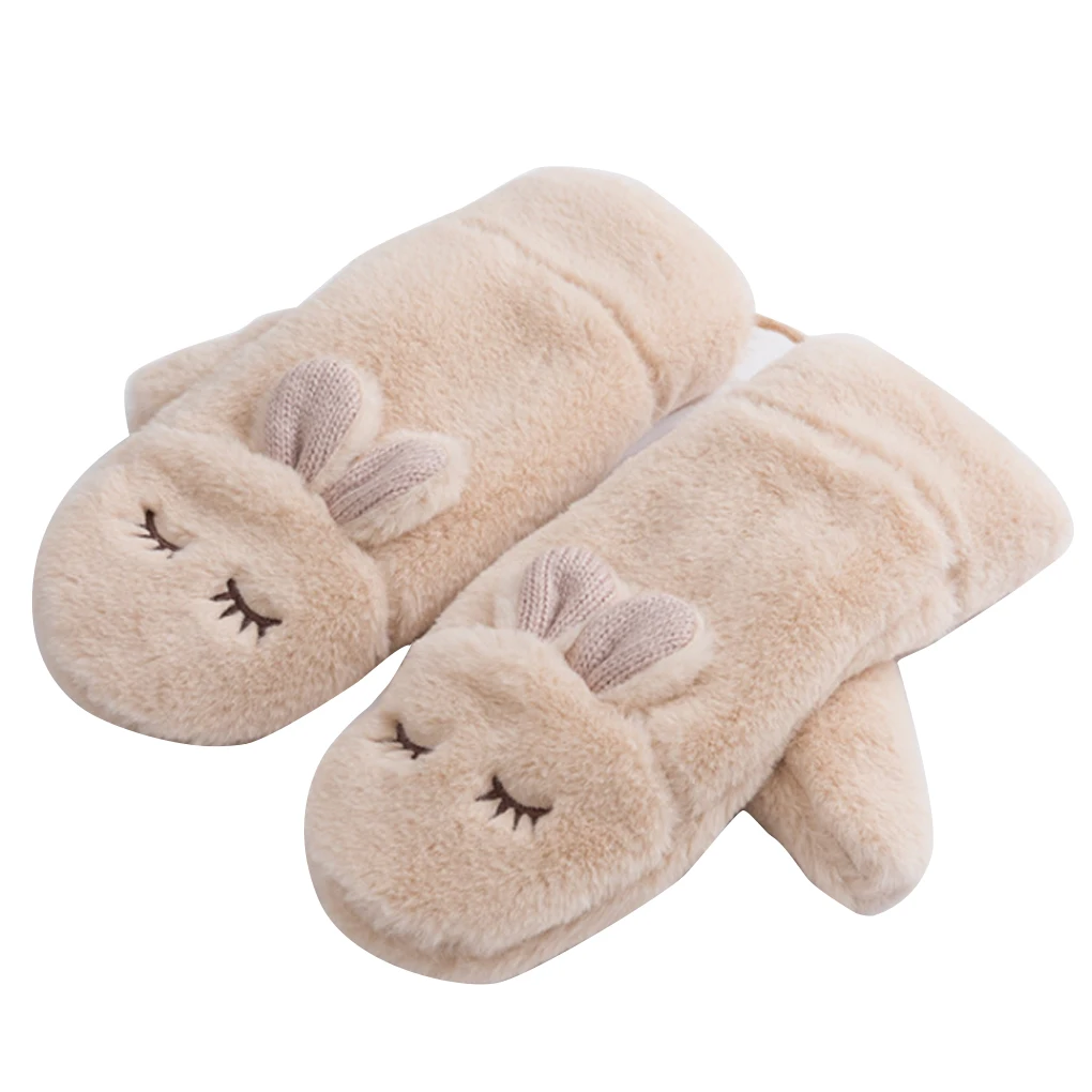 1 пара, зимние теплые перчатки из кролика для женщин и девочек, вязаные бархатные варежки с кроликом, перчатки для рук, теплые - Цвет: NO.4