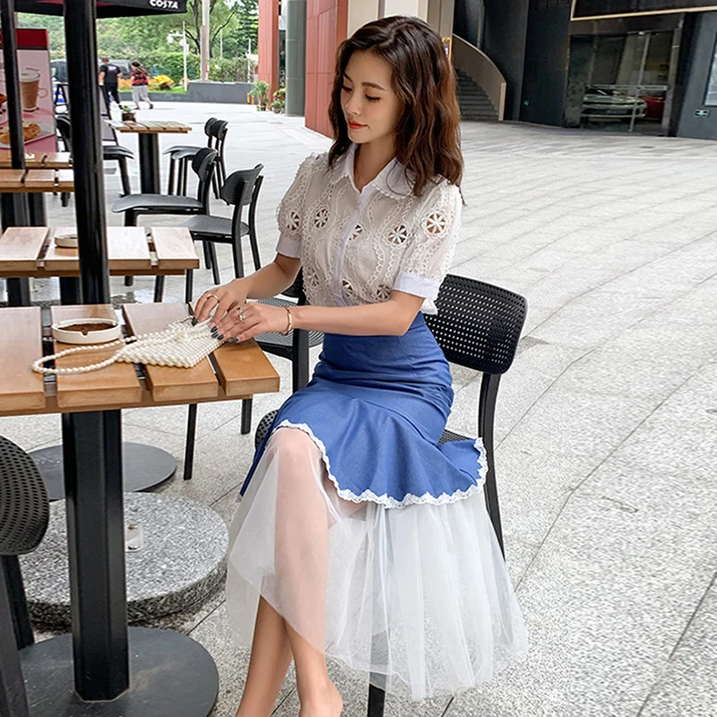 HIGH STREET/Новинка 2019 стильный костюм для подиума комплект женская блузка с вышивкой