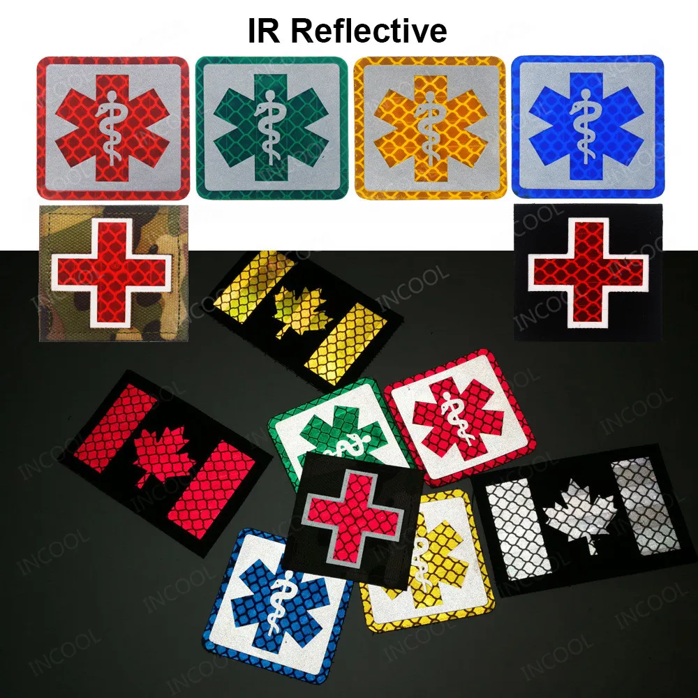 Reflective Medic Red Cross EMT Star of Life Embroidery Patch Military Morale Patches Tactical Emblem Applique Embroidered Badges