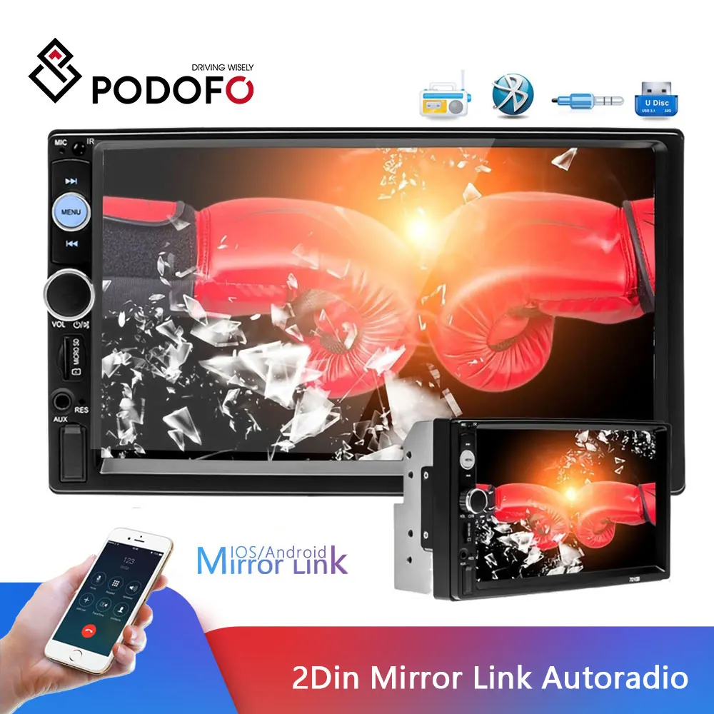Автомагнитола Podofo 2 din с сенсорным ЖК экраном 7 дюймов Bluetooth стереозвук