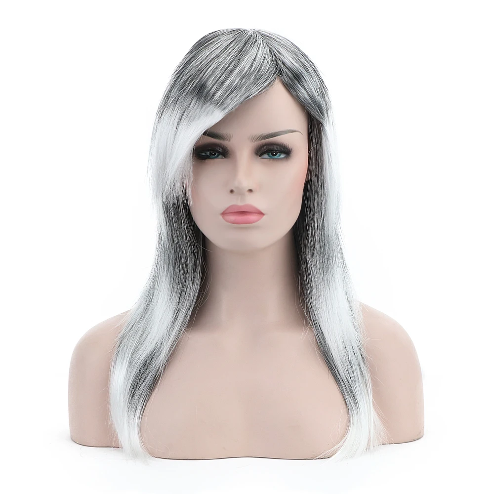 20 "Silver Grey Ombre Косплэй Пользовательские синтетический парик для Для женщин черный, белый цвет натуральный прямо пользовательские Вечерние