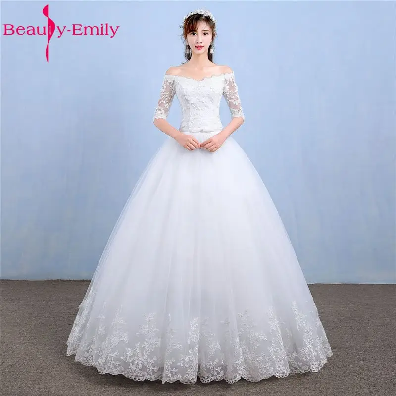 Женское свадебное платье со шлейфом Beauty Emily белое кружевное трапеция с коротким