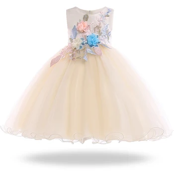 

New 2019 Summer Flower Girls Costume Kids Dresses For Girls Children Clothes Embroidery Princess Dress Party Wedding Dress L5029