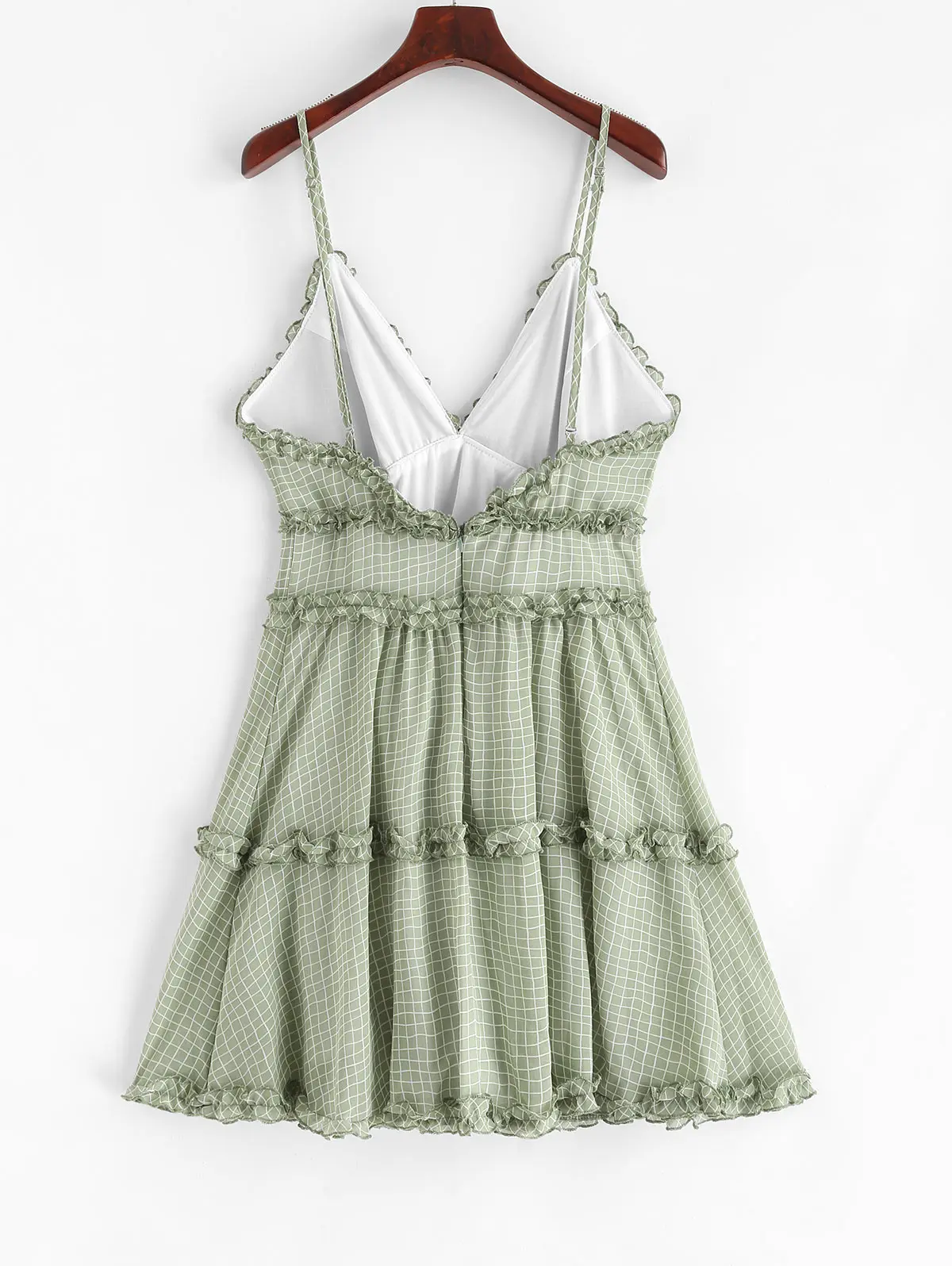 ZAFUL платье с оборками и отделкой в мелкую клетку, тонкое цветочное мини платье на бретельках трапециевидной формы с оборками без рукавов, женское Повседневное платье в мелкую клетку