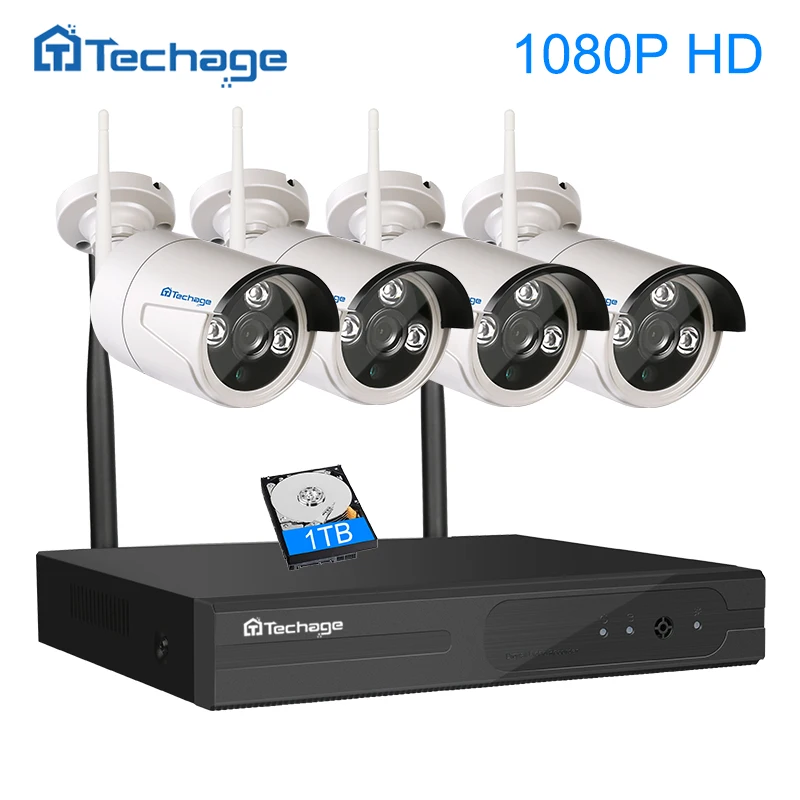 Techage 1080 P HD 4ch Беспроводной NVR комплект Wi-Fi видеонаблюдения Системы 4 шт. 2mp Открытый
