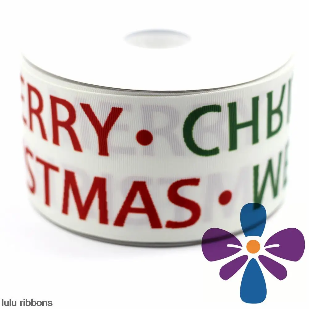 Buy 3" 75mm Merry Christmas Printed Grosgrain Ribbon