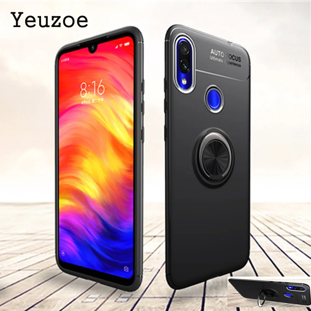 For xiaomi redmi Note 7 Case Matte Soft Silicone Back Cover for xioami Note7 Finger Ring Funda |