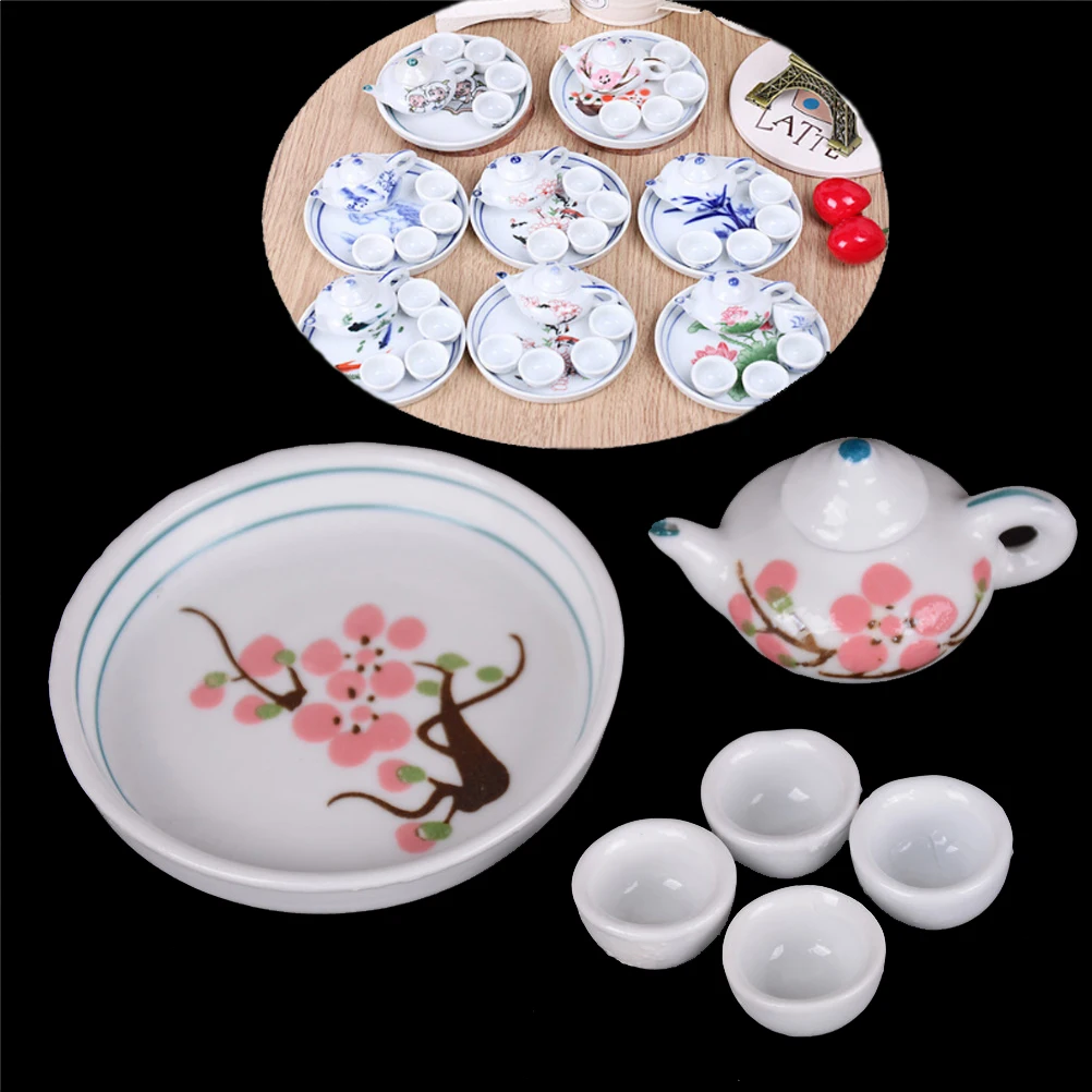 

1 Set New Doll House Flower Style Dollhouse Miniature Dining Ware Porcelain Tea Set Dish Cup Plate Flowers Dolls Accesssories