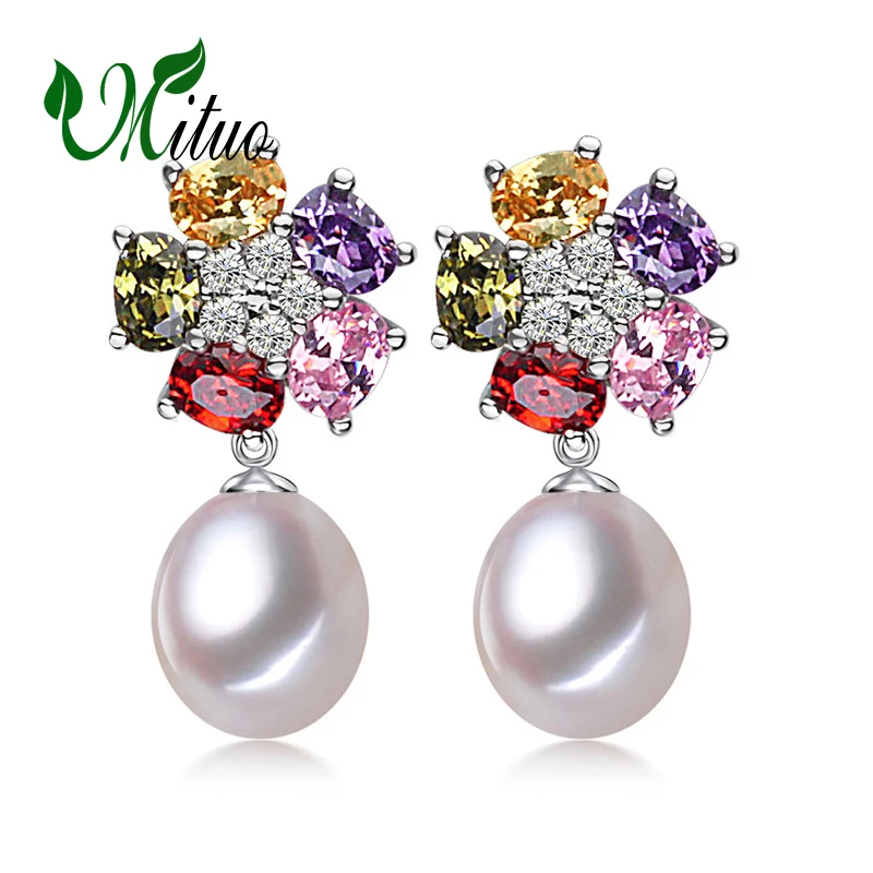 

MITUO ruby jewelry pearl earrings bohemian flower earrings for women 925 sterling silver trendy long drop earrings for love