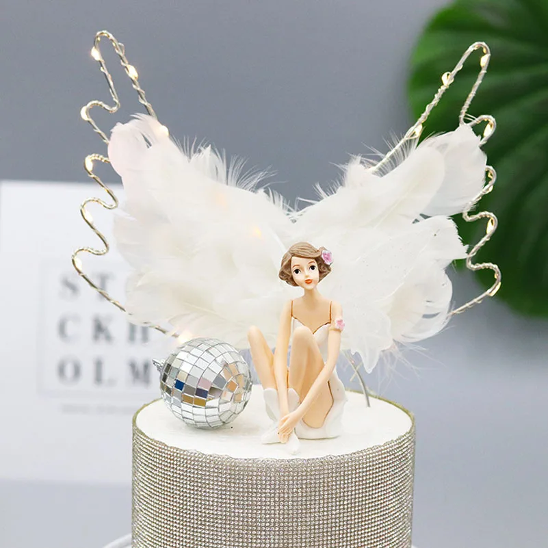

Flower fairy cake decoration white home party decoration winged fairy