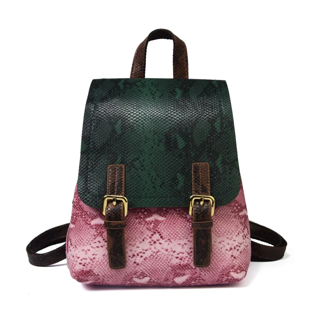 Женские рюкзаки из искусственной кожи змеиная Лоскутная сумка модная школьная сумка для девочек-подростков простая брендовая дизайнерская сумка из змеиной кожи - Цвет: Розовый