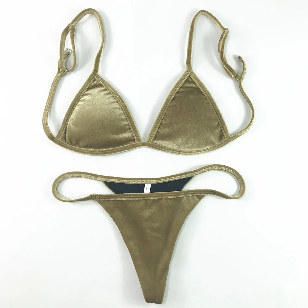 bikini shorts set Velvet Bikini Set 2020 Women Swimsuit Monokini Bodysuit Swimming Suit Bathing Suits Swim Halter Thong Beach Swimwear Cikini bikini set sale