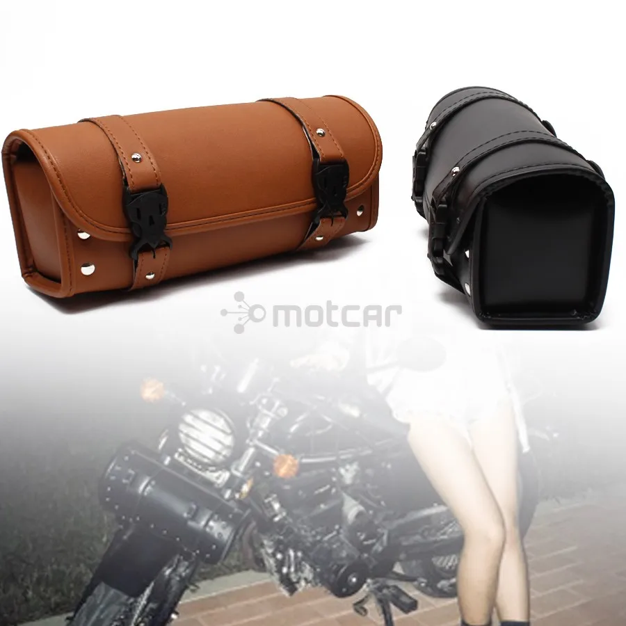 Motorcycle Tool Bag Saddlebags PU Leather Handlebar Bag Storage Tool Pouch Universal