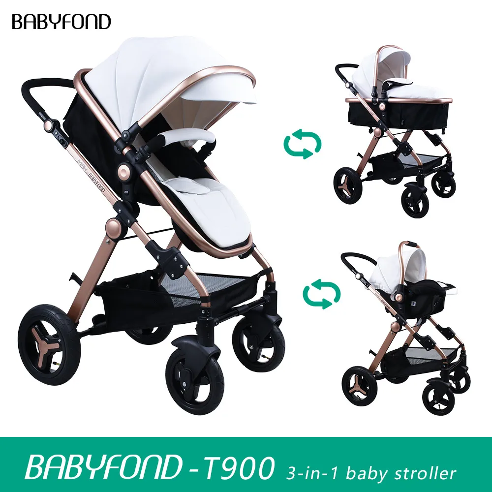 Babyfond, черная, 3в1 коляска,, реверсивное сиденье, с ручкой, роскошные кожаные детские коляски, 0-3 года, высокий пейзаж