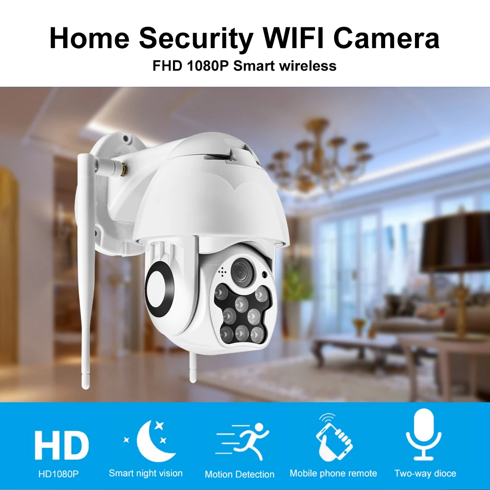 Белый свет и инфракрасная WIFI IP камера наружная панорамирование/наклон 1080p