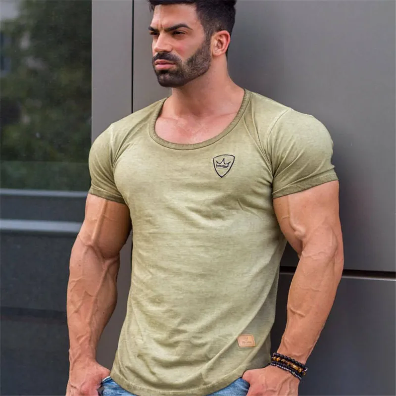 YEMEKE Мужская футболка с коротким рукавом, летняя повседневная футболка для тренажерного зала, фитнеса, тренировок,, мужские футболки, топы, тонкая эластичная модная одежда
