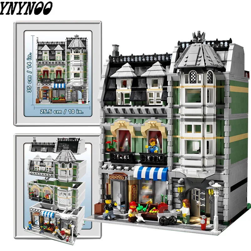 

YNYNOO LELE 30005 15008 2462Pcs City Street Creator Green Grocer Model Building Kits Blocks Bricks Compatible 10185