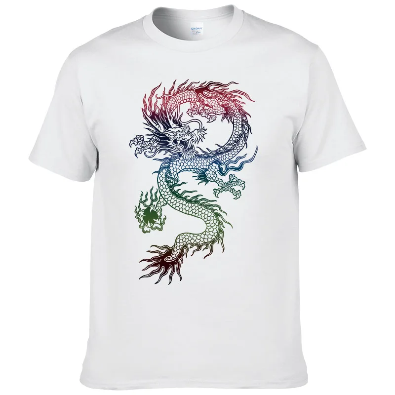Лето 2017 г. горячая Распродажа Модная брендовая футболка Для мужчин с рисунком дракона футболка тату мужская хлопковая Рубашка с короткими