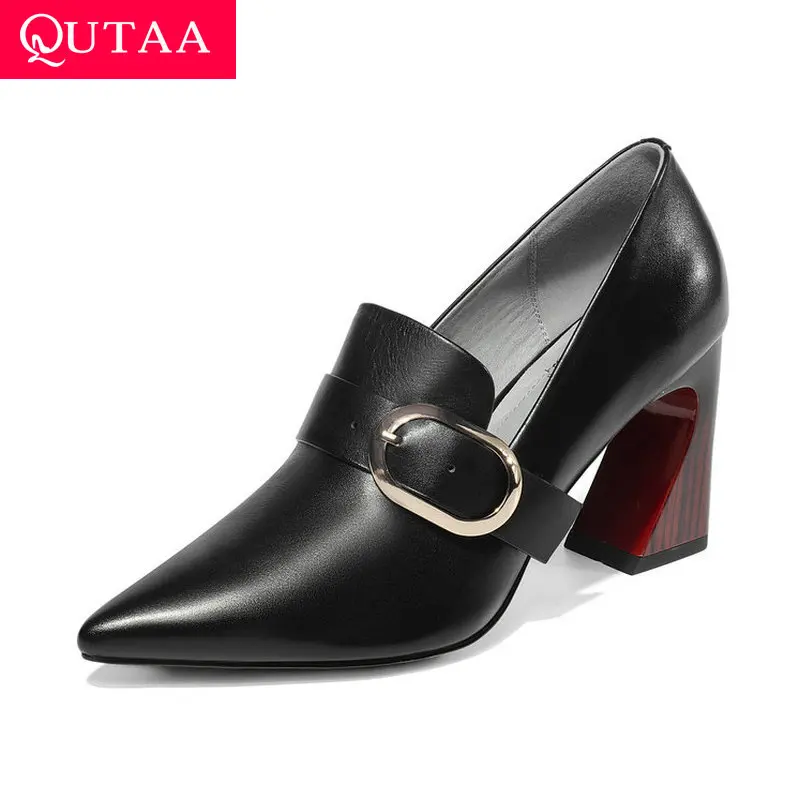 Женские туфли-лодочки QUTAA черные туфли на платформе с острым носком из коровьей