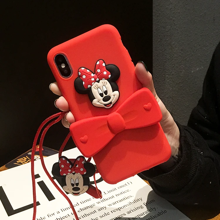 

For Samaung s9/s9plus 3D bowknot holder case mickey phone cover for galaxy s8 plus tpu back case for galaxy s7edge minnie strap