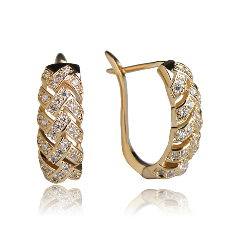 FUNMOR Simple Rope Shape Stud Earring Gold Color Cubic Zircon Stud