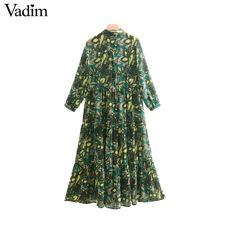 Vadim женское платье до середины икры с принтом, шифоновое платье с рукавом три четверти, женские повседневные платья миди, винтажные платья трапециевидной формы, vestidos QB261
