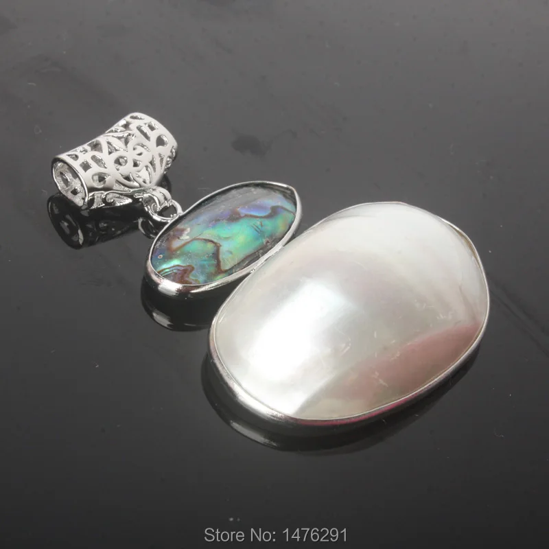 

Beautiful Natural White Conch & Abalone Shell Irregular inlaid Bead Pendant 1PCS