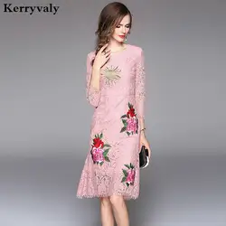 Новое цветочное кружевное платье с вышивкой Vestido De Renda 2019 кружевное платье розовое осеннее женское облегающее платье Bayan Elbise K9453