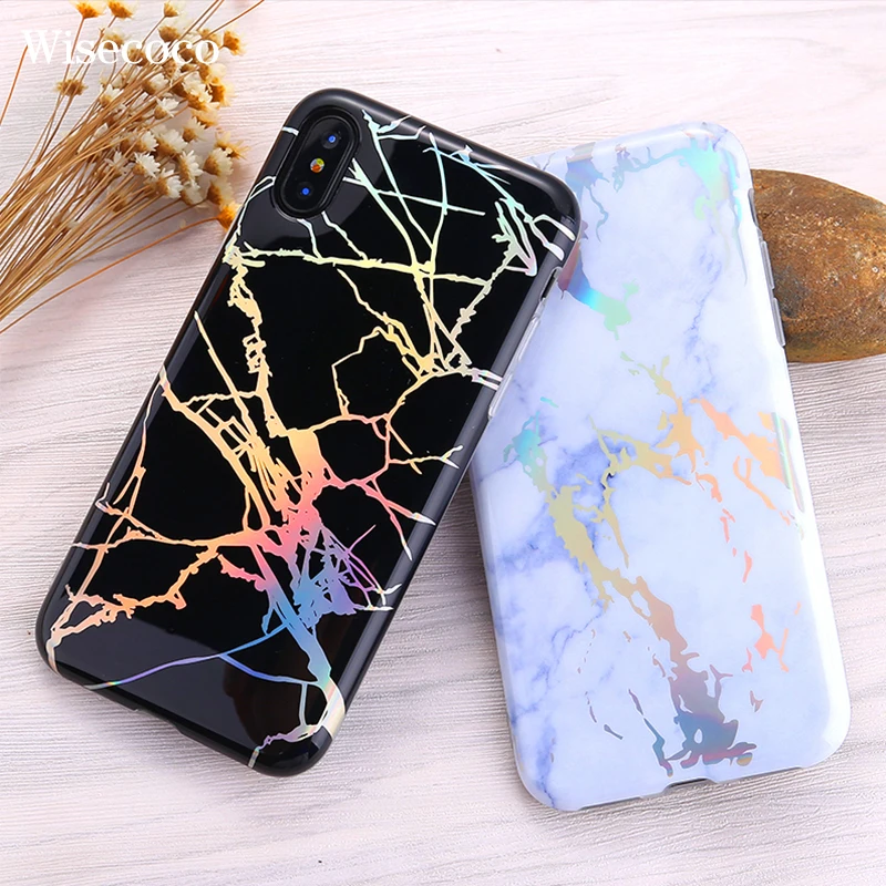 

Marble Silicone case for iphone xs max xr x 8 6 6S 7 Plus 10 Holo Laser Stone Pattern Texture Soft Flexible Tpu Back Cover Coque