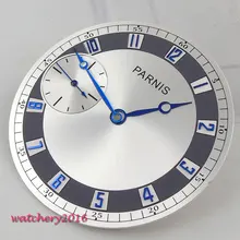 38,3 мм parnis серебряный циферблат+ синие стрелки синие цифры Топ бренд класса люкс новые часы лица Калибр ETA 6497 ST 3600 движение