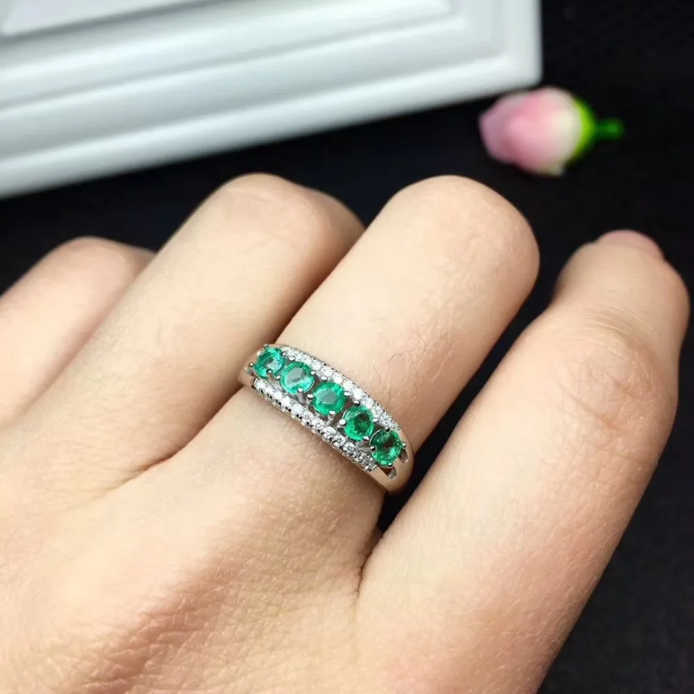 

Fashion elegance Row Natural green emerald gem Ring S925 Silver Natural Gemstone Ring girl Women's party Rings gift Jewelry