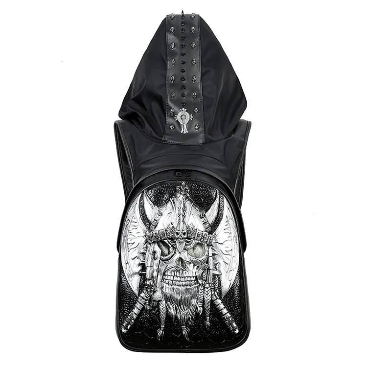 

2018 Creative Hat bag 3D night light Metal skeleton Pattern man Pu computer Bags Double shoulder bag Men Backpacks